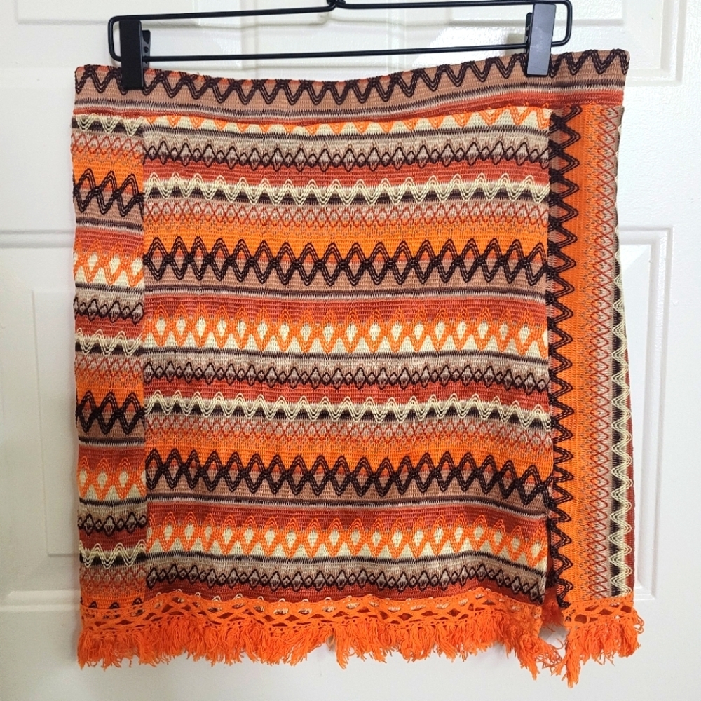 Shein Curve Embroidered‎ Chevron Fringed Skirt Size 1XL